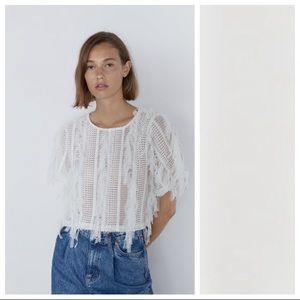 Zara White Top with Tulle Fringe